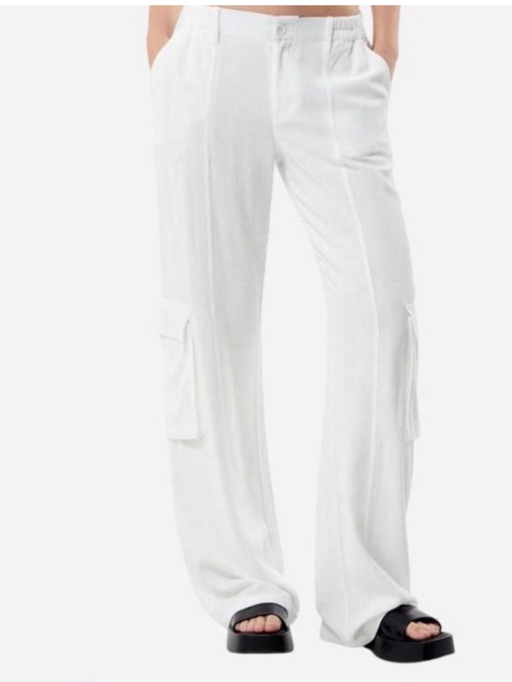 PacSun White Wide-Leg Cargo Trousers with Thigh Pockets